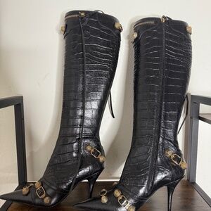 Balenciaga cagole High Heel Boots crocs effect on calfskin  black